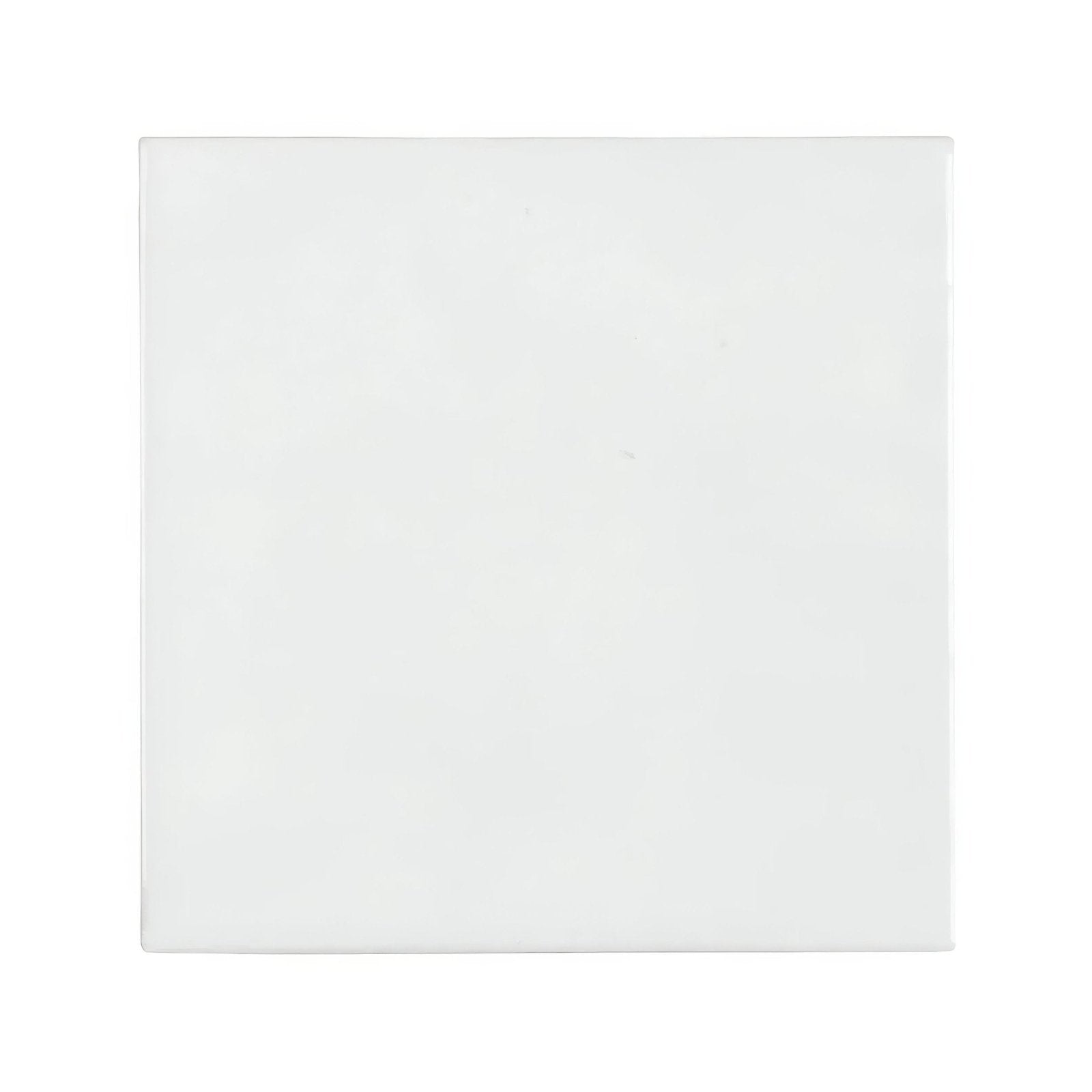 A sleek square white ceramic cordoba drift glazed tile with a smooth glossy finish on the front side