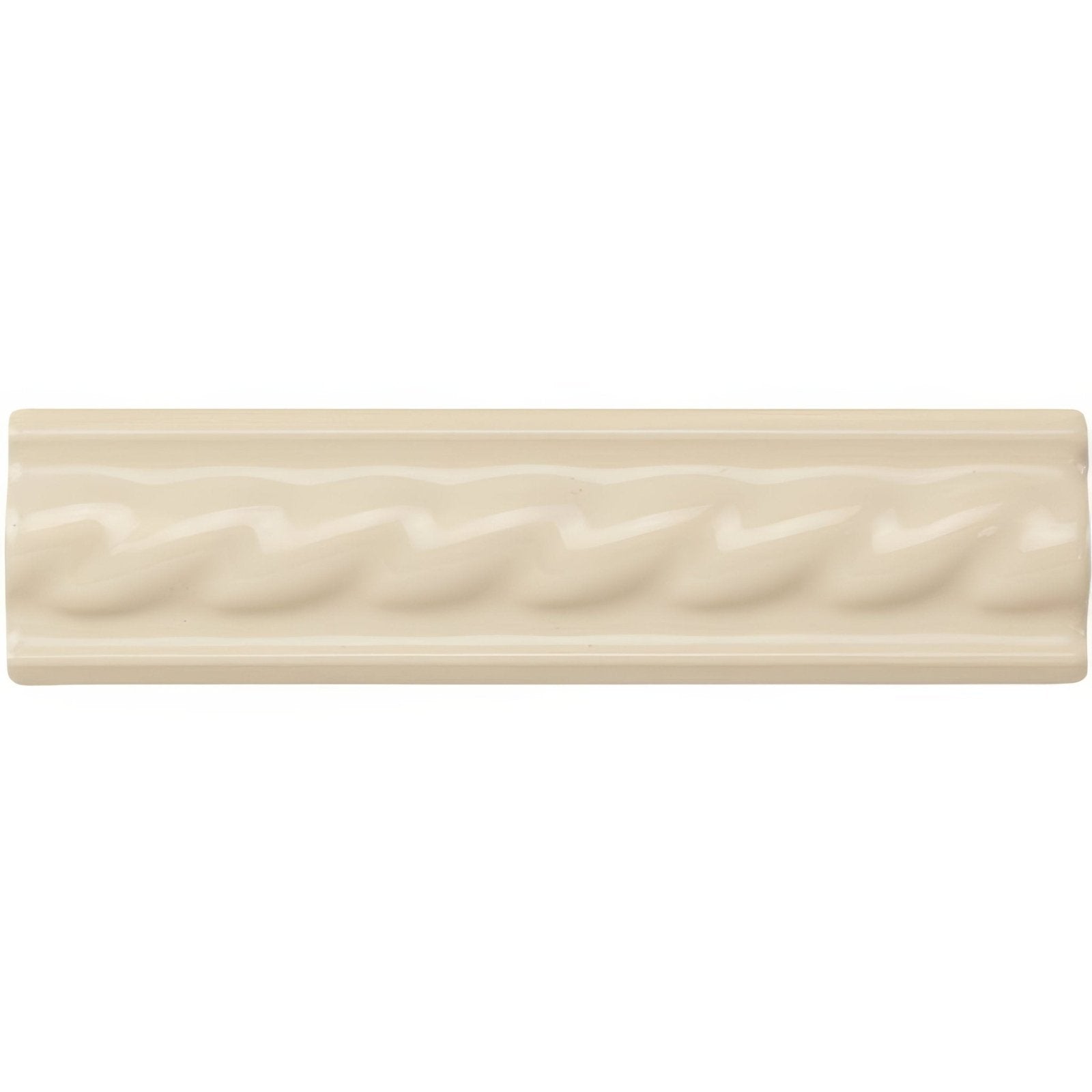 Cream-colored ceramic tile with twisted rope-like embossed pattern county white rope moulding design