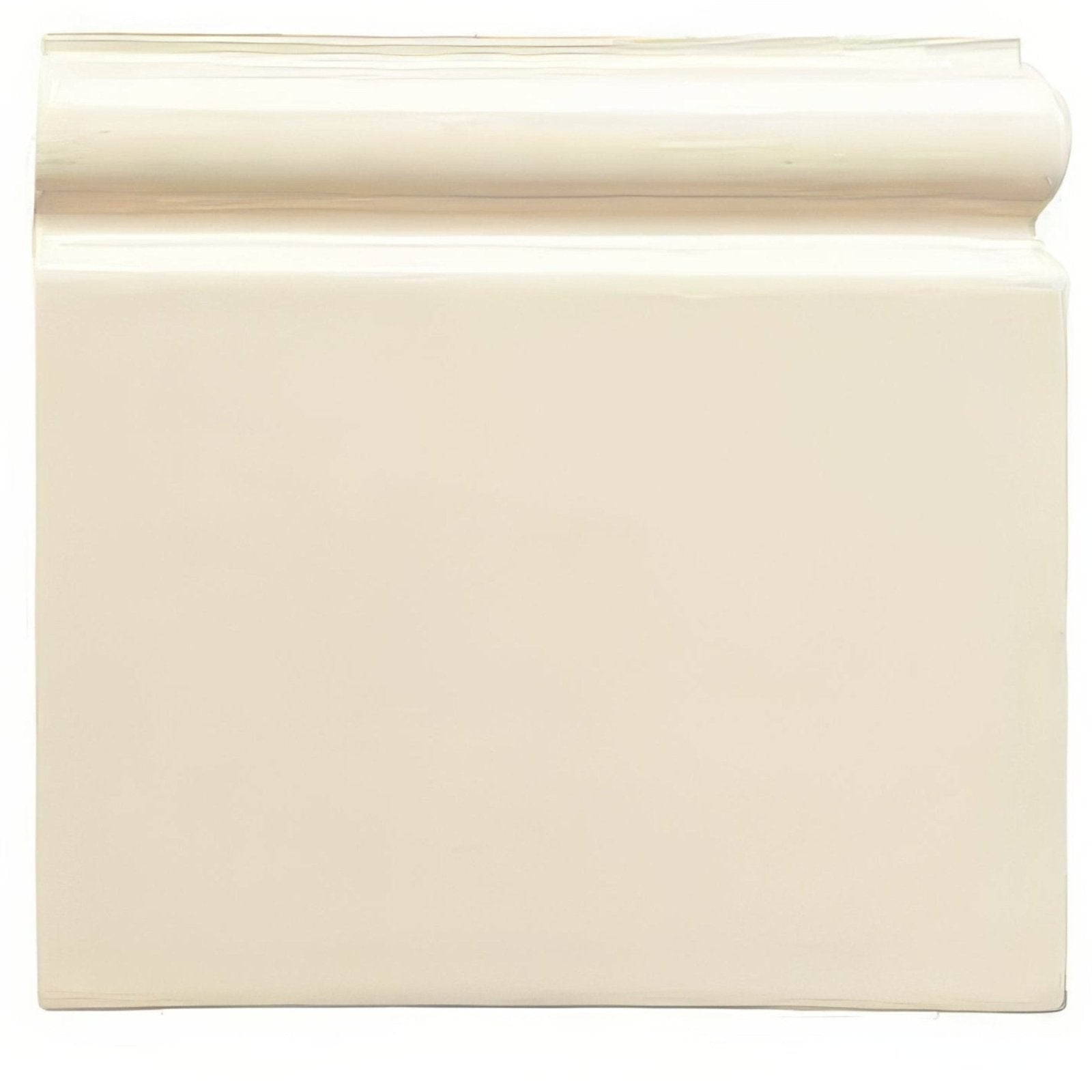 Cream-colored ceramic county white skirting right corner with smooth glossy finish and classic rolled edge design