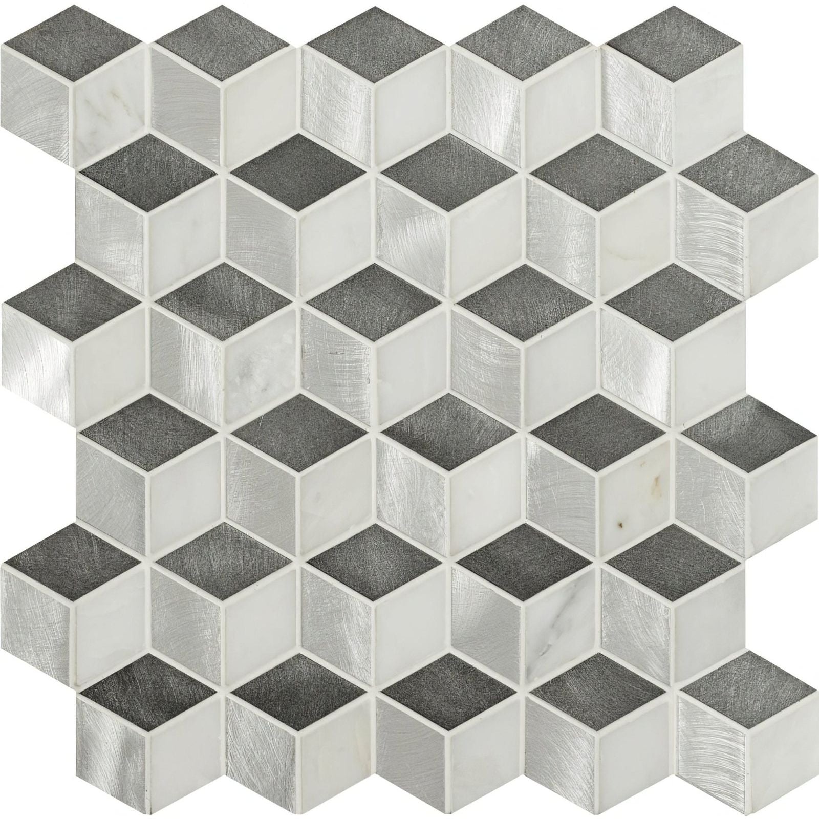 Silver and gray courier 3d cube aluminium mosaic tile with geometric 3d cube design for wall decoration
