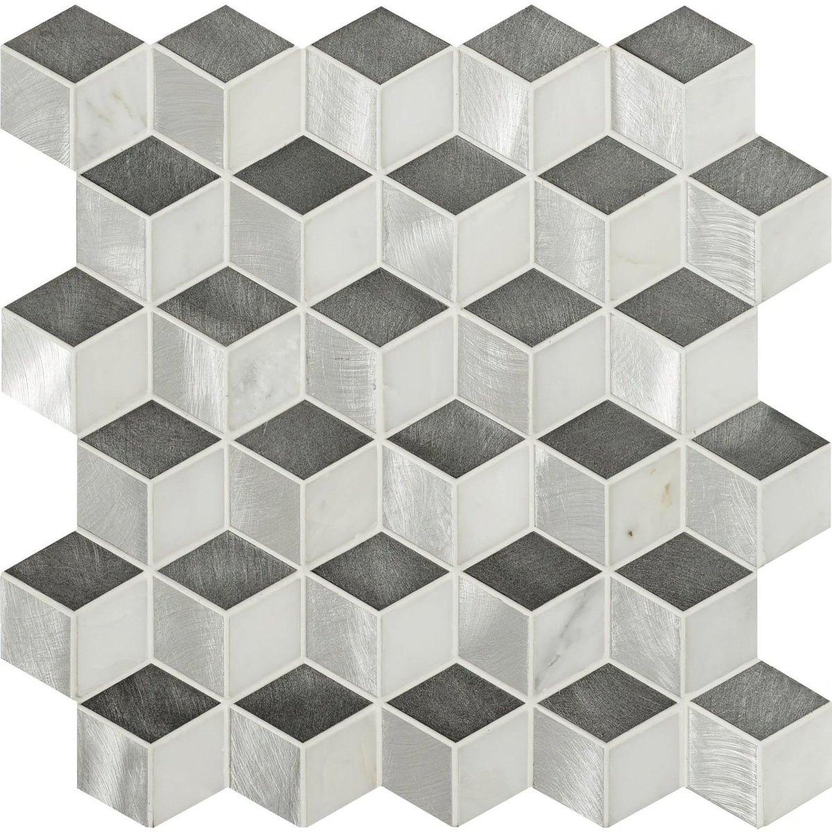 Silver and gray courier 3d cube aluminium mosaic tile with geometric 3d cube design for wall decoration