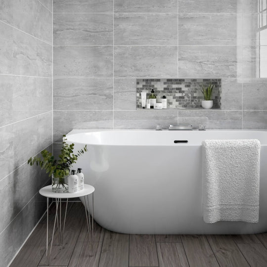 Creswell Grey Stone & Metal Mix Brick Mosaic