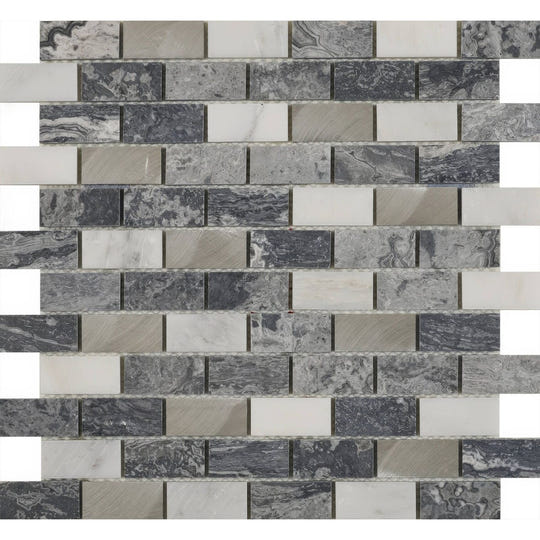 Creswell Grey Stone & Metal Mix Brick Mosaic Wall Tile - alternate view