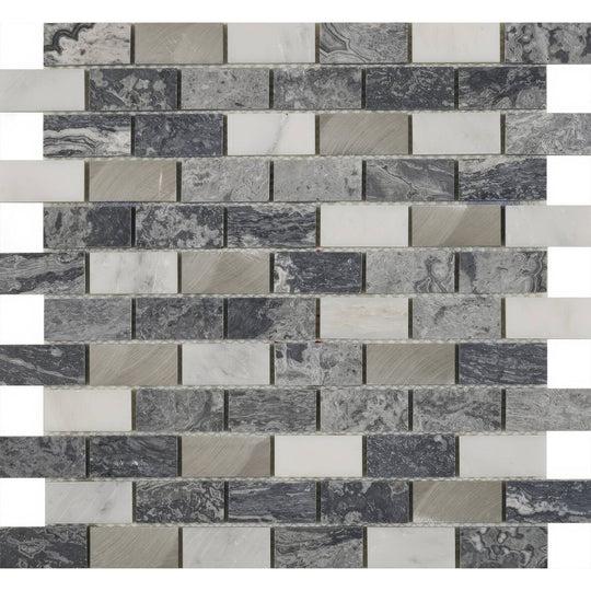 Creswell Grey Stone & Metal Mix Brick Mosaic - alternate view