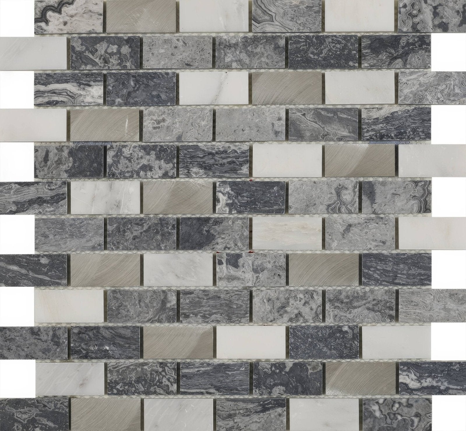 Creswell Grey Stone & Metal Mix Brick Mosaic