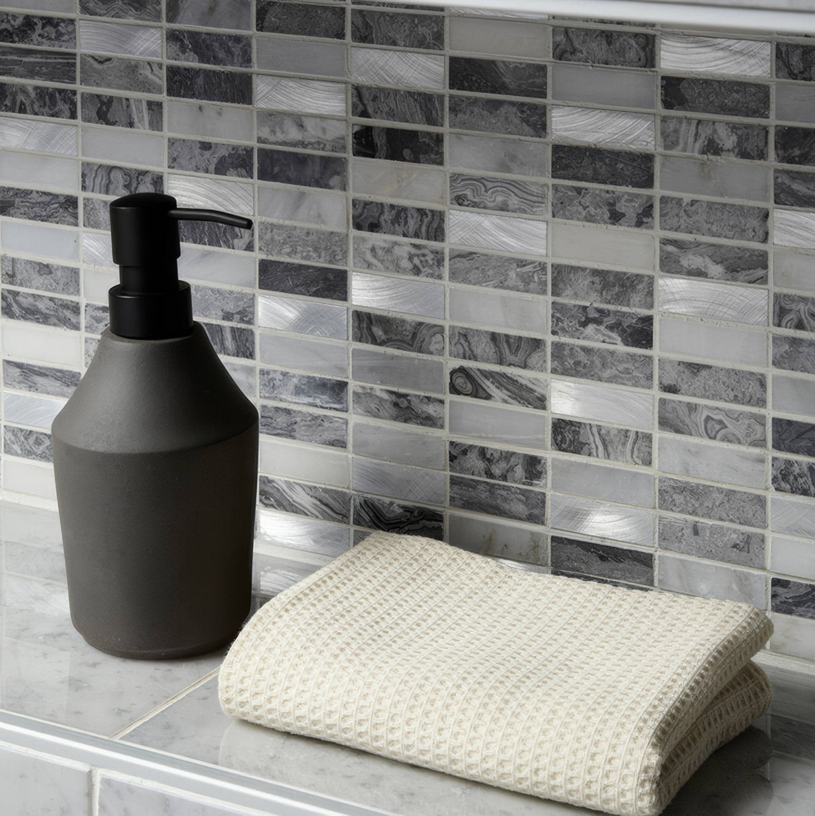 Creswell Grey Stone & Metal Mix Linear Mosaic