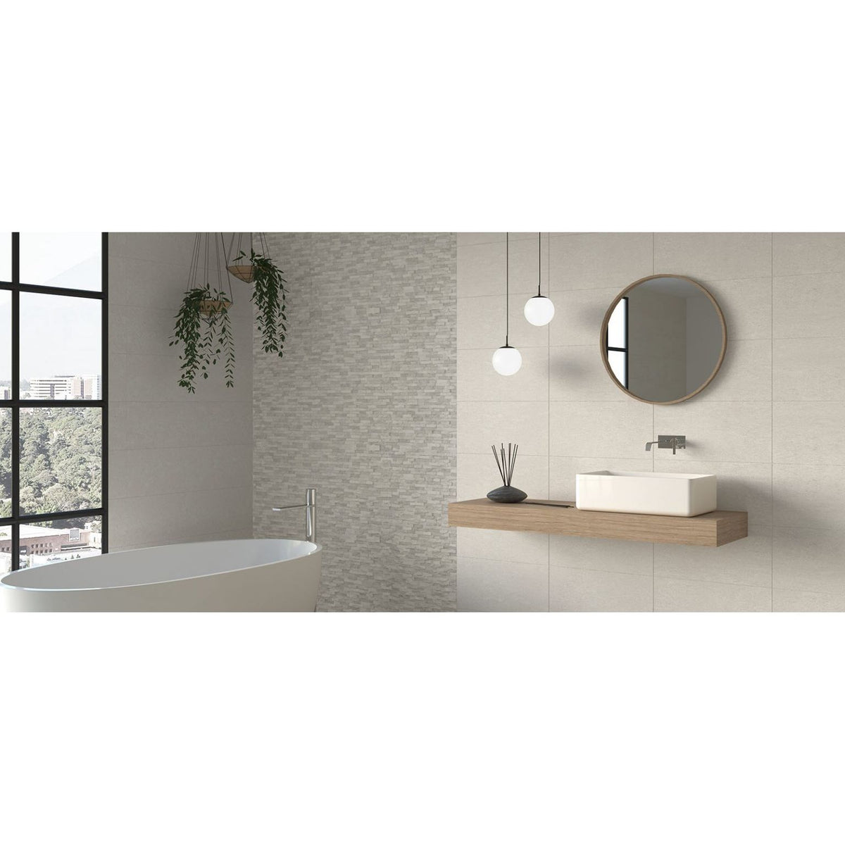 Dafne Tierra Gris Decor Matt 25 x 50cm grey and off-white textured tile