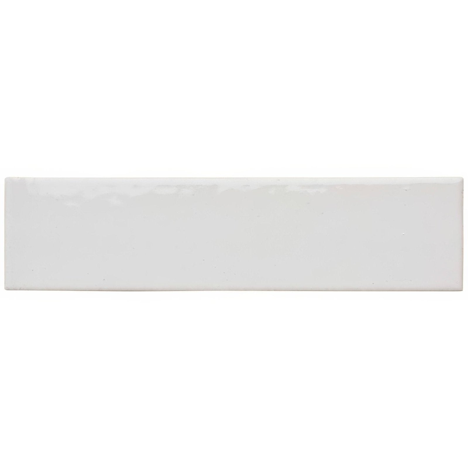 A sleek glossy white dale brick tile with a smooth ceramic finish and rectangular shape