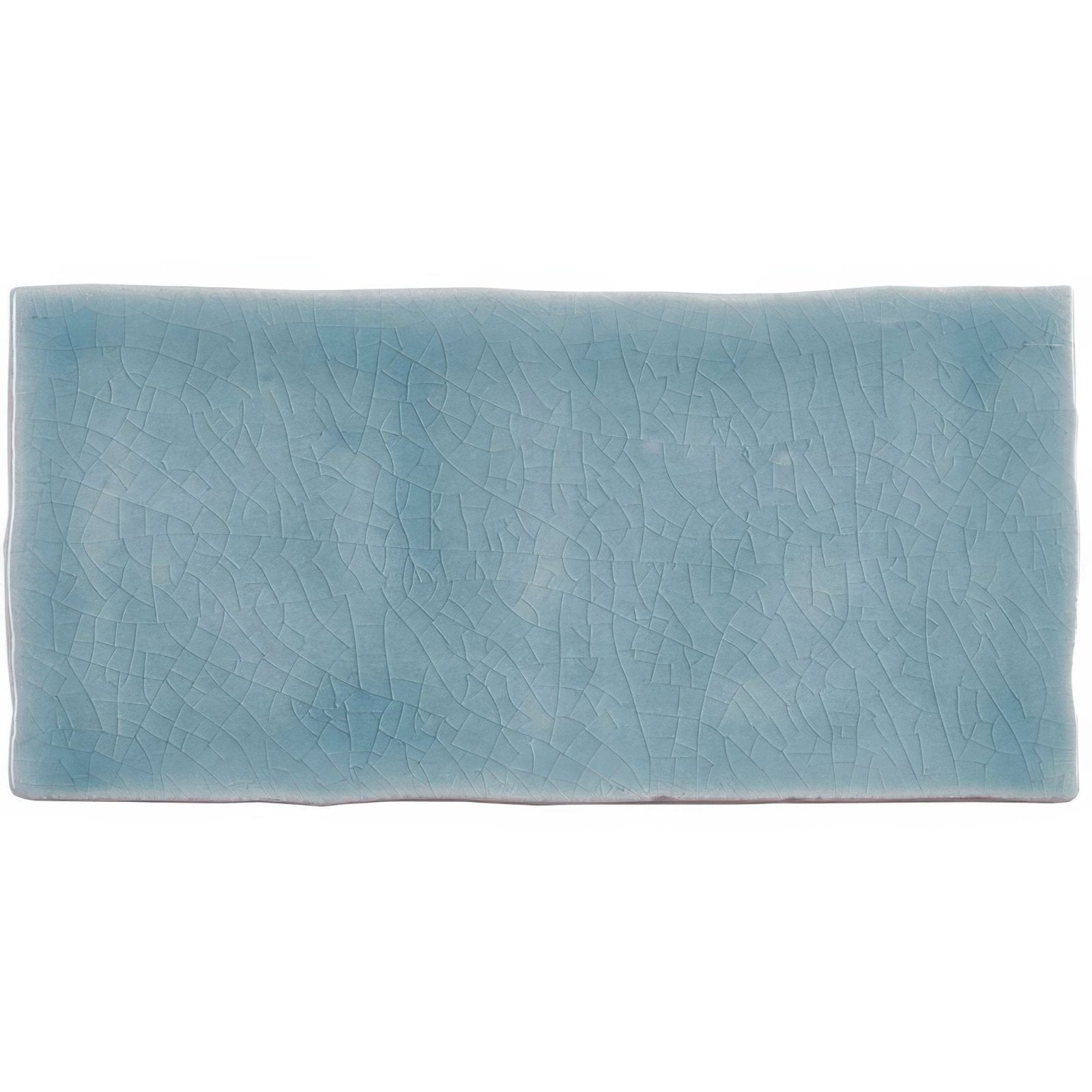 Half tile danube ceramic tile with soft pale blue glaze and delicate crackled surface texture