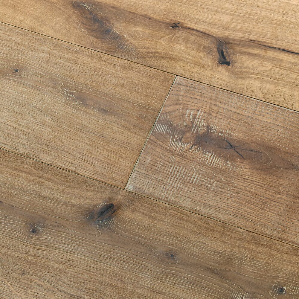 Warm-toned dartmouth marbled oak hardwood flooring with natural wood grain and dark knots