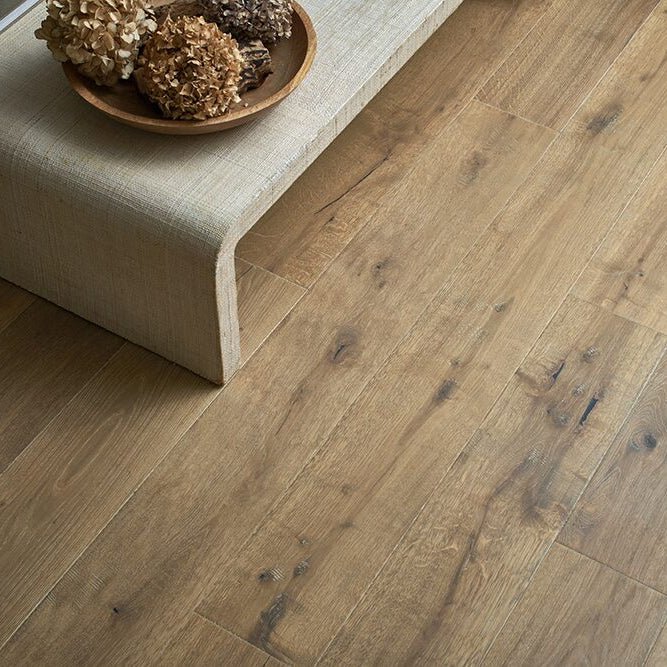Warm-toned wooden floor planks with natural grain and subtle knots in dartmouth marbled oak flooring