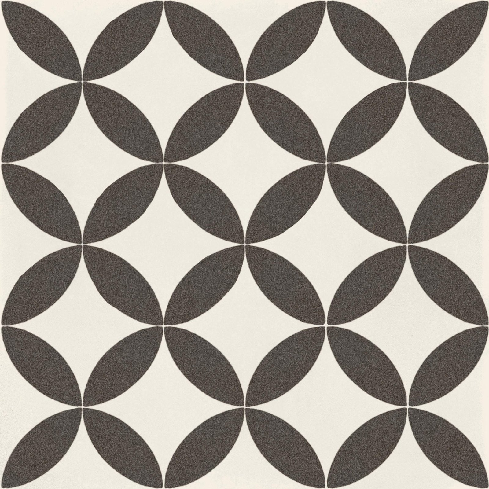 De-Segni MOUA 20 x 20cm dark gray and off-white geometric tile with repeating quatrefoil pattern for flooring and walls