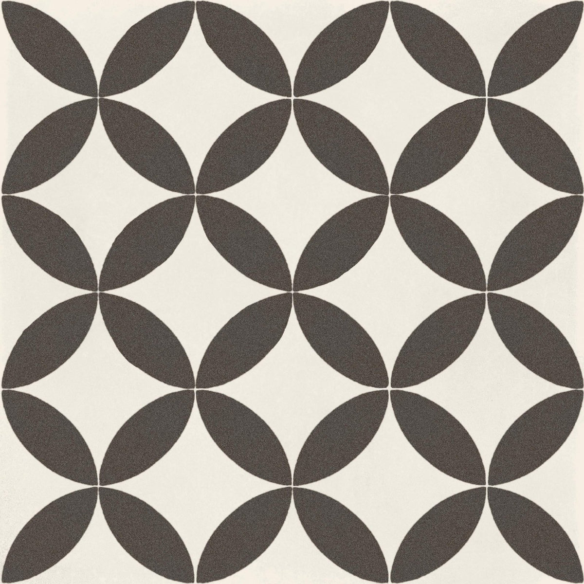 De-Segni MOUA 20 x 20cm dark gray and off-white geometric tile with repeating quatrefoil pattern for flooring and walls