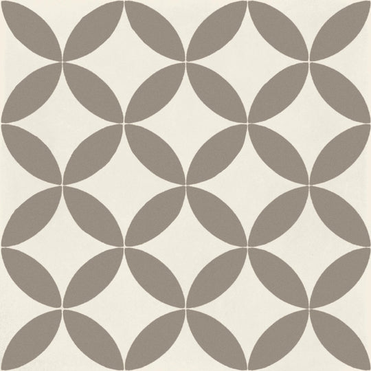 Beige and taupe geometric tile with overlapping oval shapes forming a repeating diamond pattern de-segni mouf 20 x 20cm