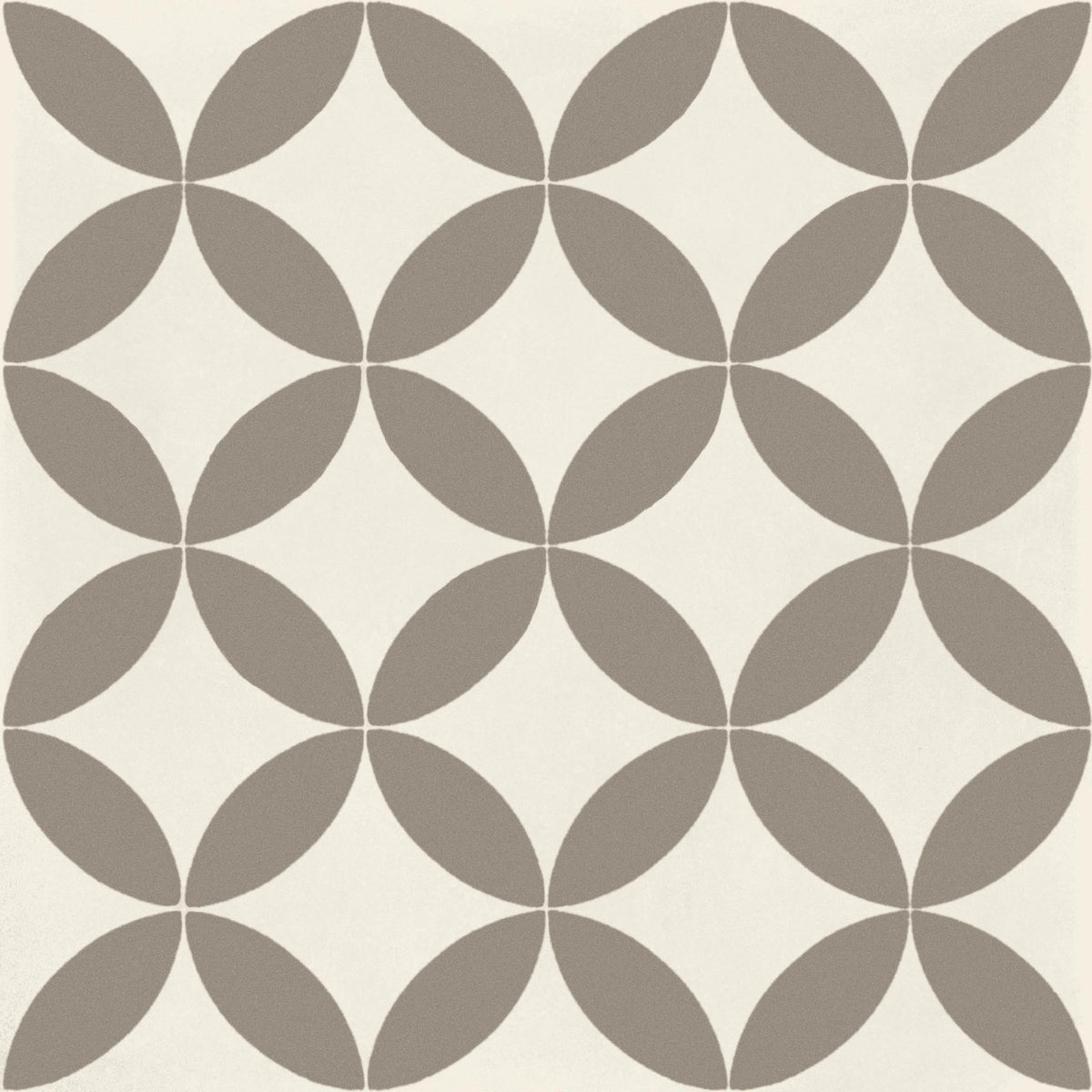 Beige and taupe geometric tile with overlapping oval shapes forming a repeating diamond pattern de-segni mouf 20 x 20cm