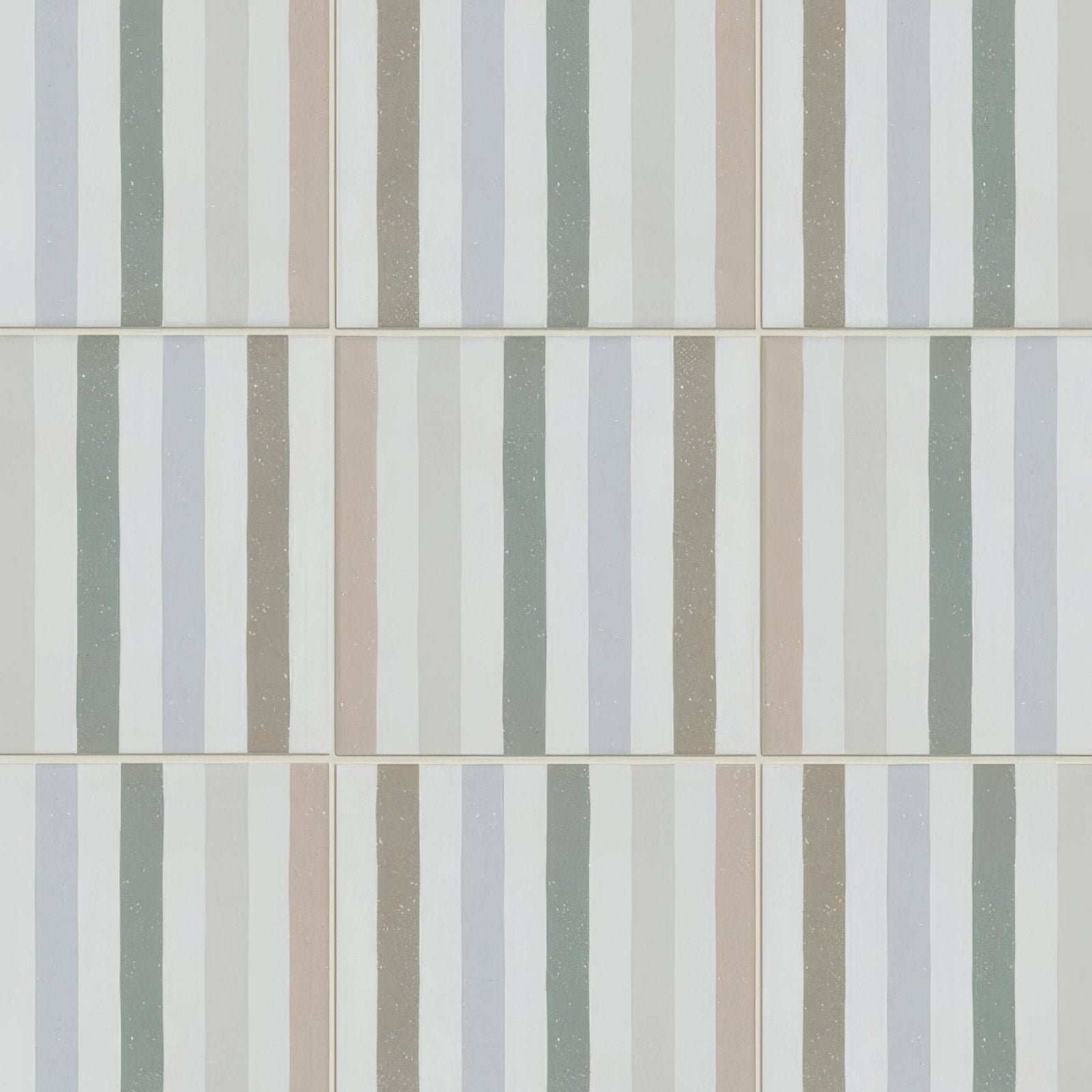 Rectangular deck chair porcelain tiles with vertical stripes in muted gray beige and soft blue ceramic finish