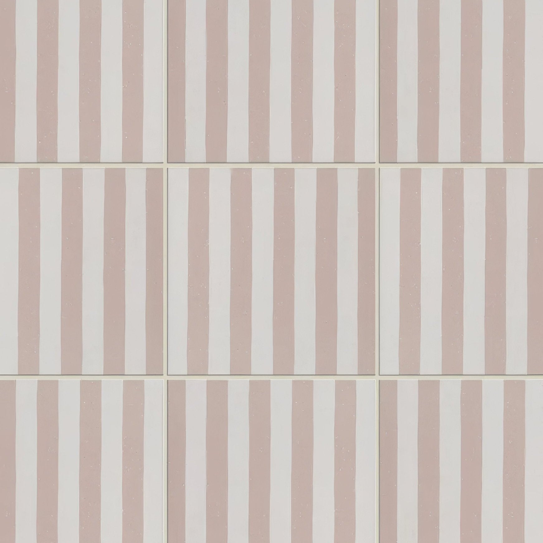 Deck chair porcelain rose square tiles with vertical soft blush pink and off-white stripes arranged in a grid pattern