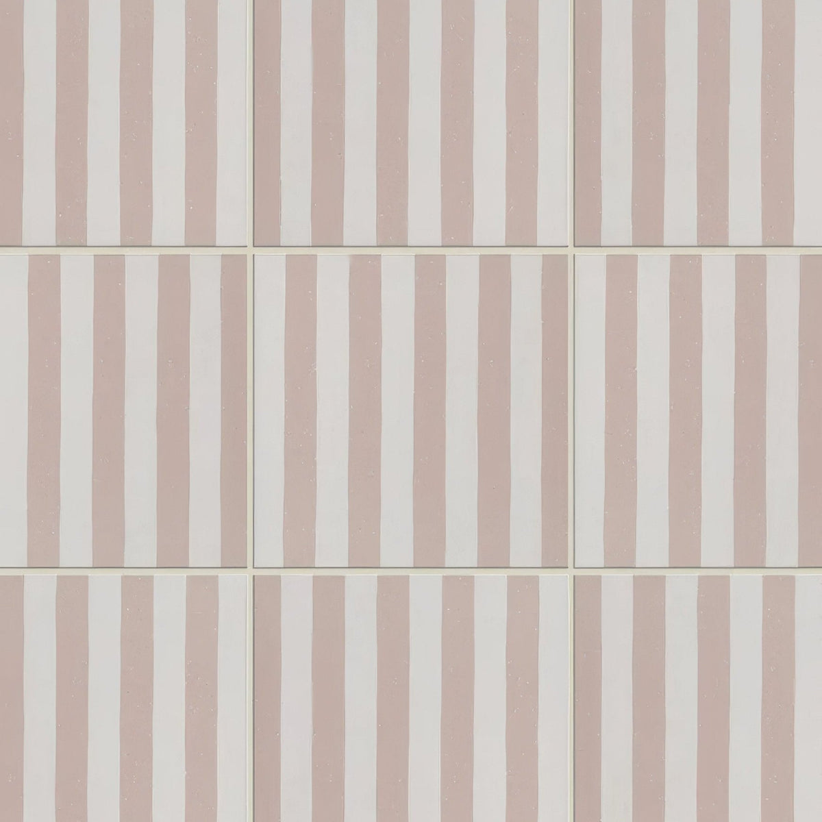 Deck chair porcelain rose square tiles with vertical soft blush pink and off-white stripes arranged in a grid pattern