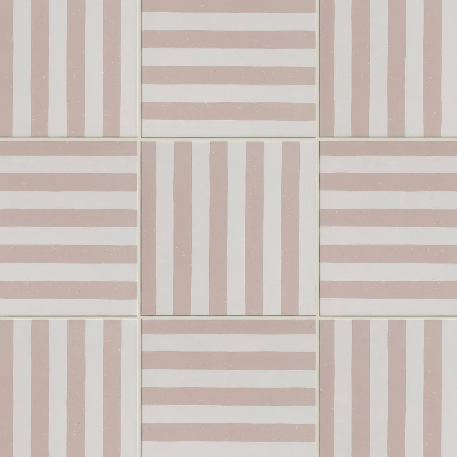 Square ceramic deck chair porcelain rose tiles with alternating vertical and horizontal blush pink and white stripes