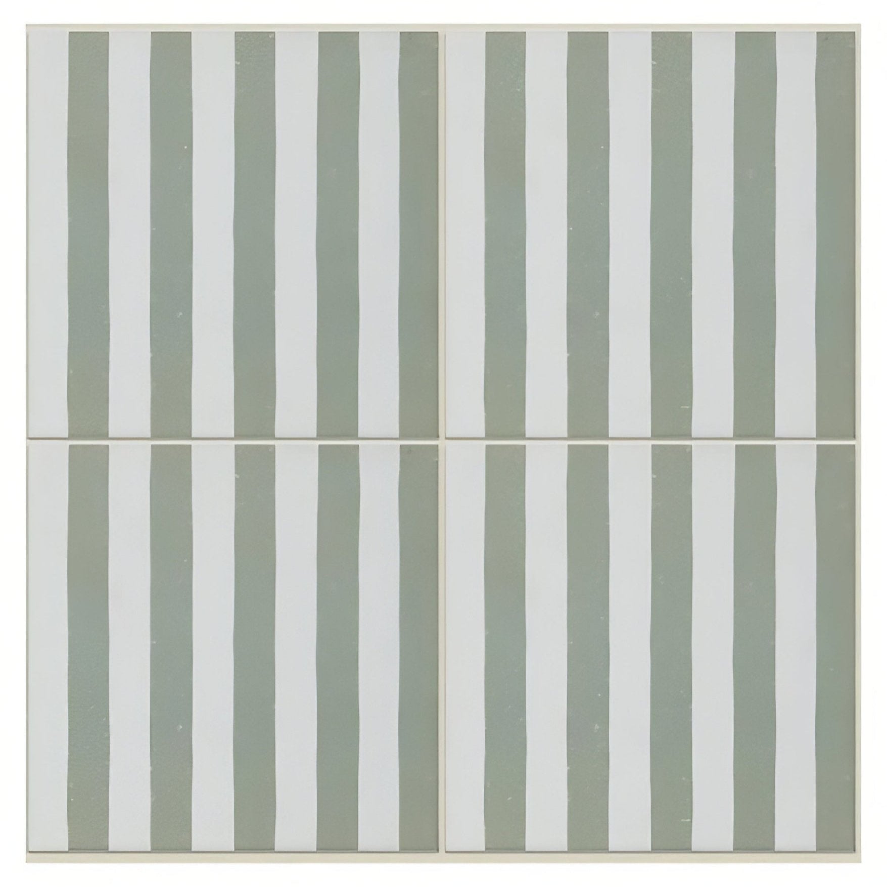 Four porcelain deck chair tiles in muted sage green and off-white vertical stripes for outdoor decor