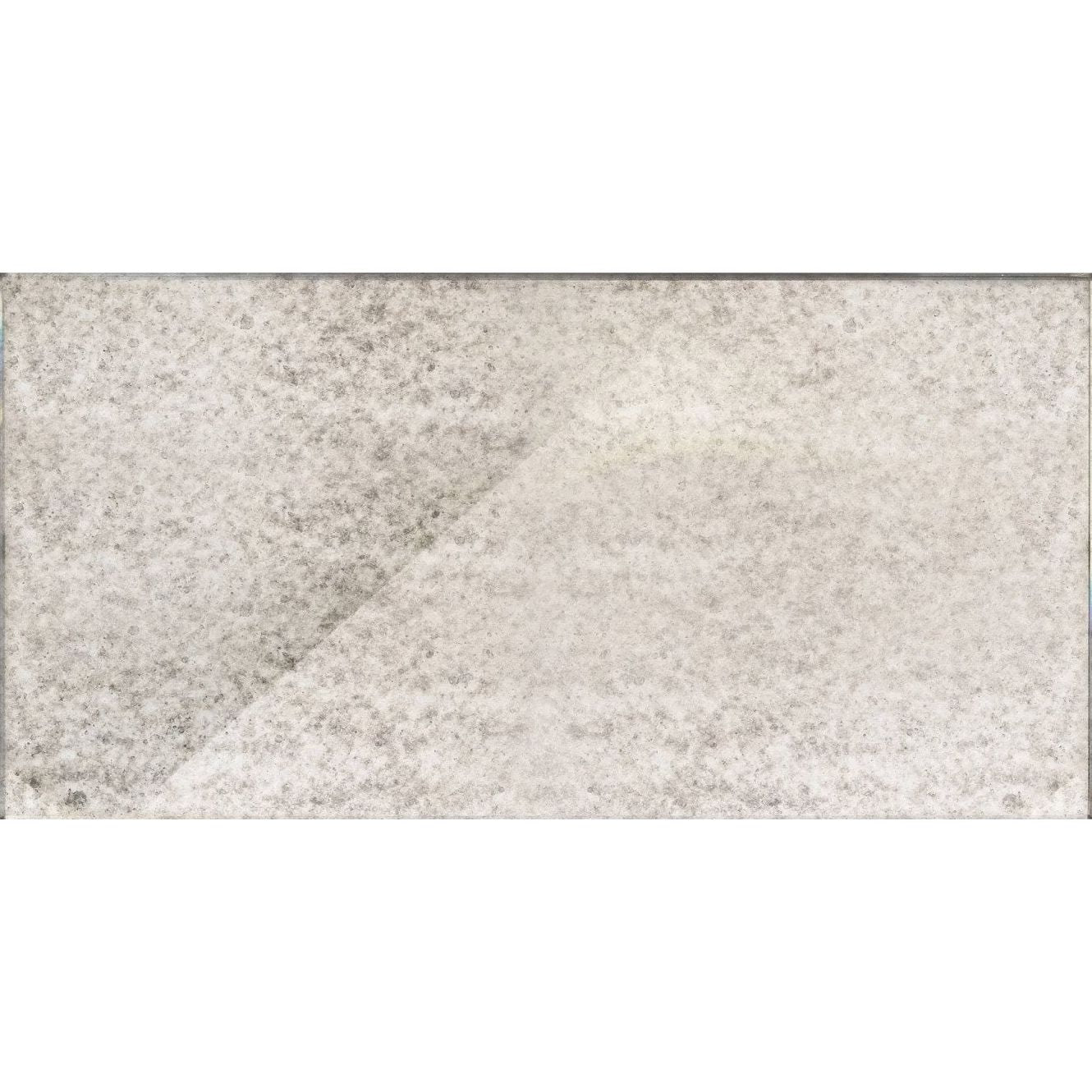 Rectangular deco glass silver wall tile with distressed antiqued silver finish and subtle speckled texture