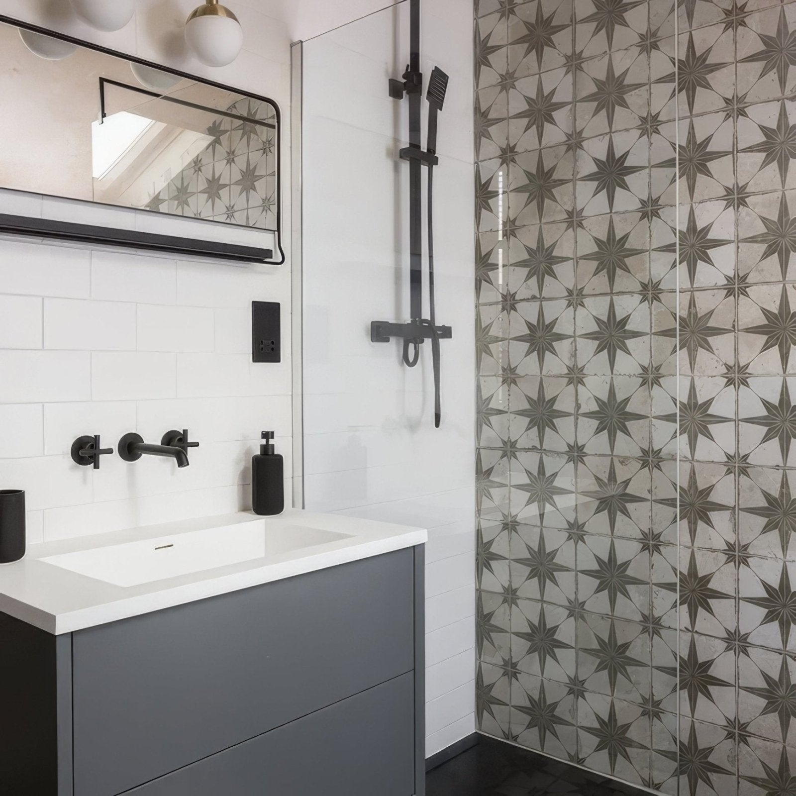 Delicate wall ceramic metro gray star-patterned bathroom tiles with subtle metallic sheen for wall decoration