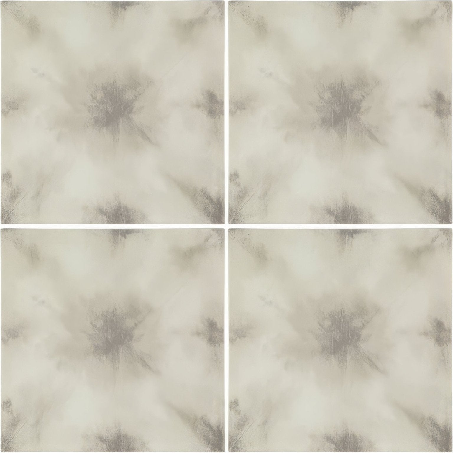 Gray and white tie-dye patterned square ceramic tiles from Designers Guild Shibori Stone collection for decorative use