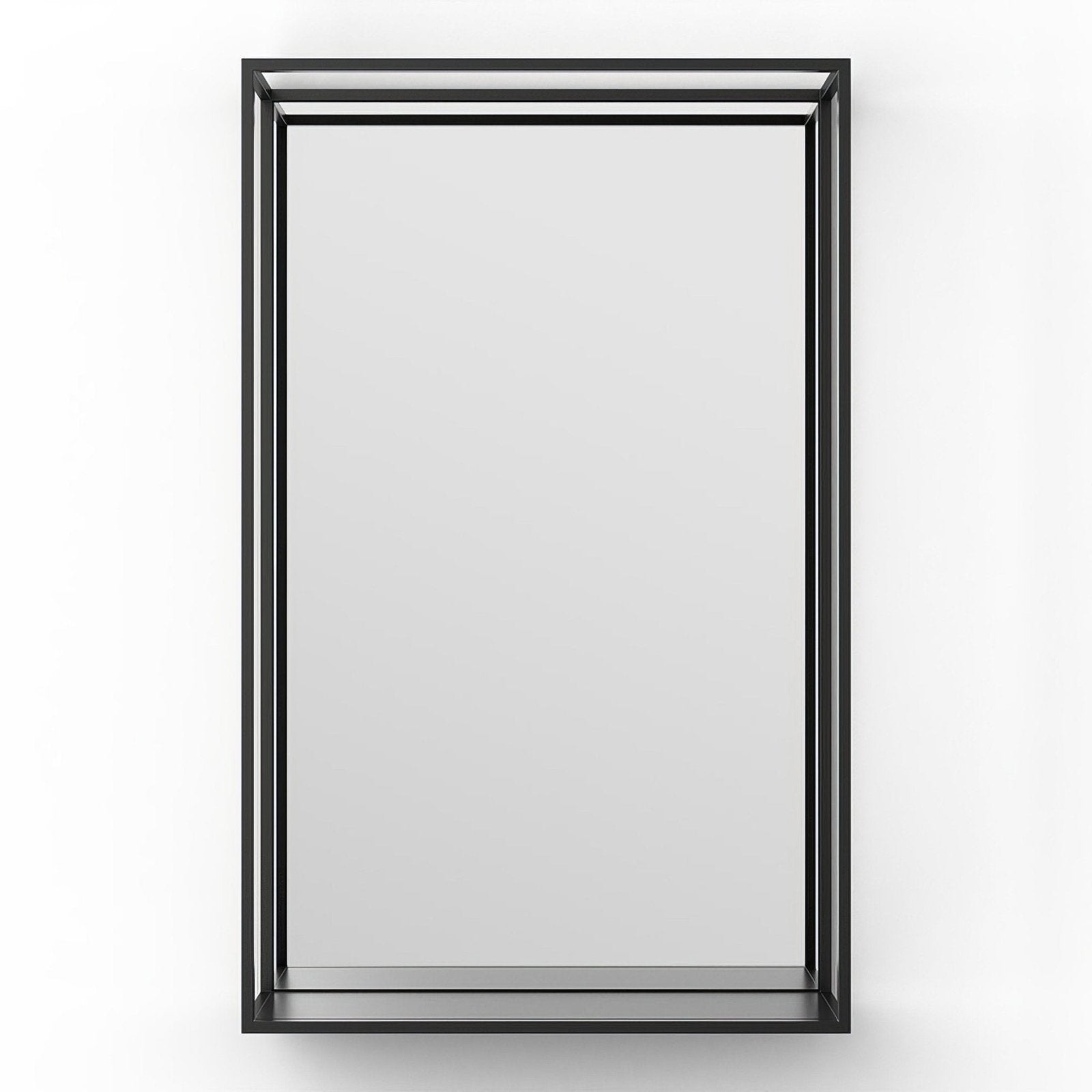 Black-framed rectangular docklands mirror with shelf 50x80cm featuring a sleek modern design and minimalist aesthetic
