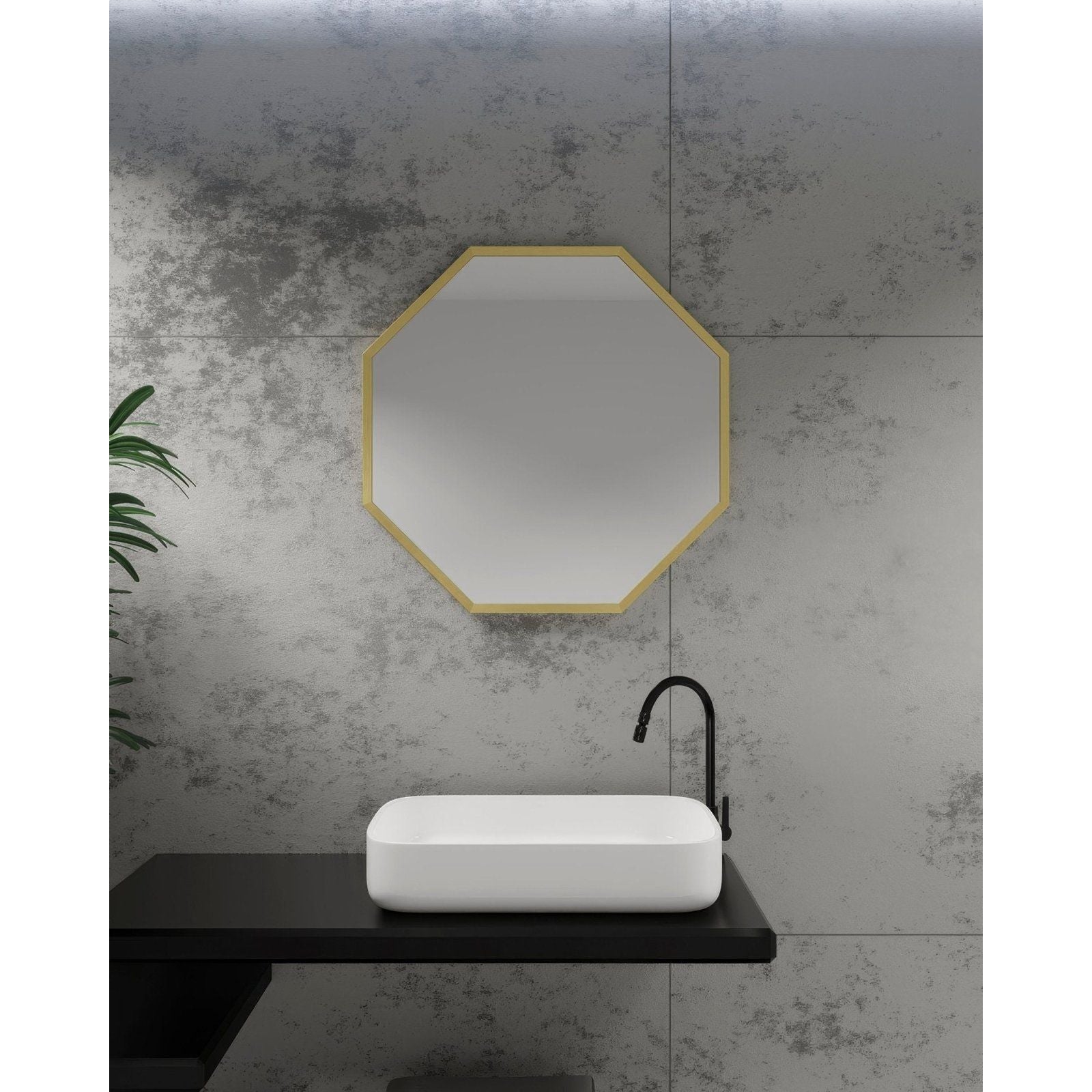 Octagonal mirror with a gold-toned brushed brass frame ideal for stylish wall decor measuring 60cm