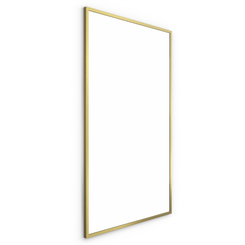 A sleek docklands rectangular mirror 120x70cm with a thin brushed brass metal frame
