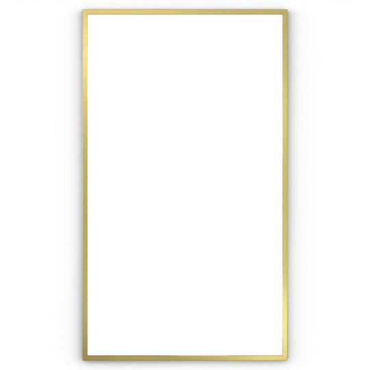 A sleek rectangular docklands mirror with a brushed brass frame and minimalist gold edges measuring 120x70cm