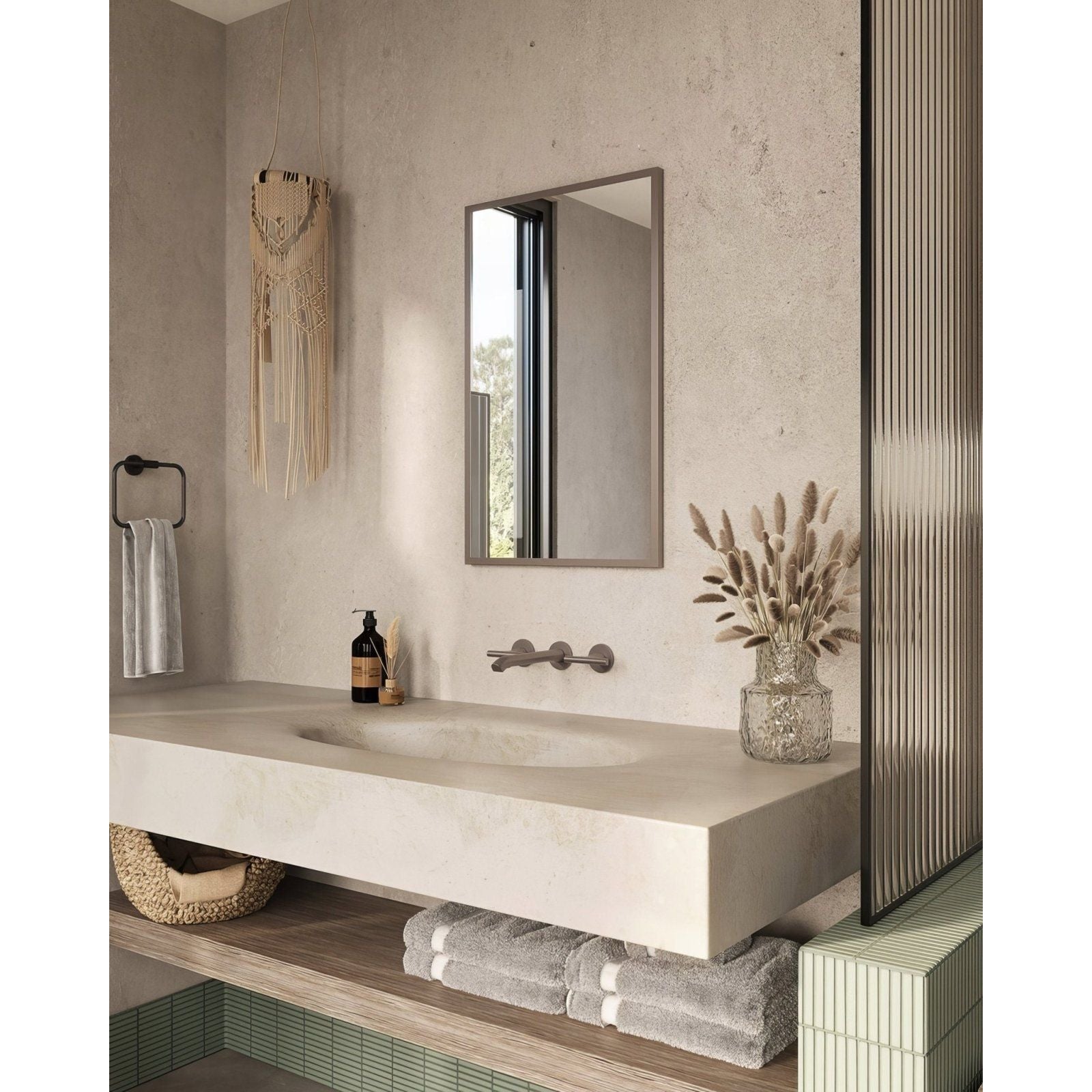 Modern docklands rectangular mirror 40x70cm with a sleek brushed bronze metallic frame for stylish wall decor