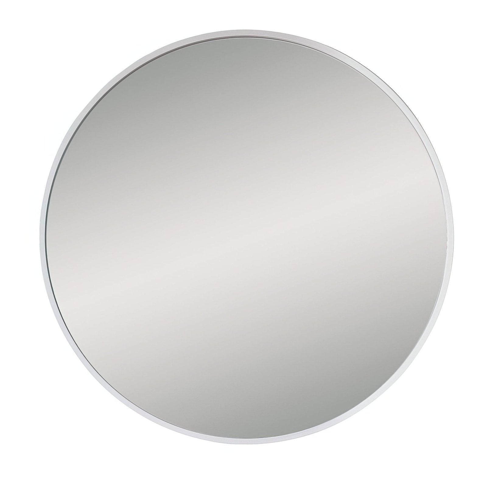 Docklands round mirror 80cm with a sleek metallic silver frame and a white backing for modern wall decor