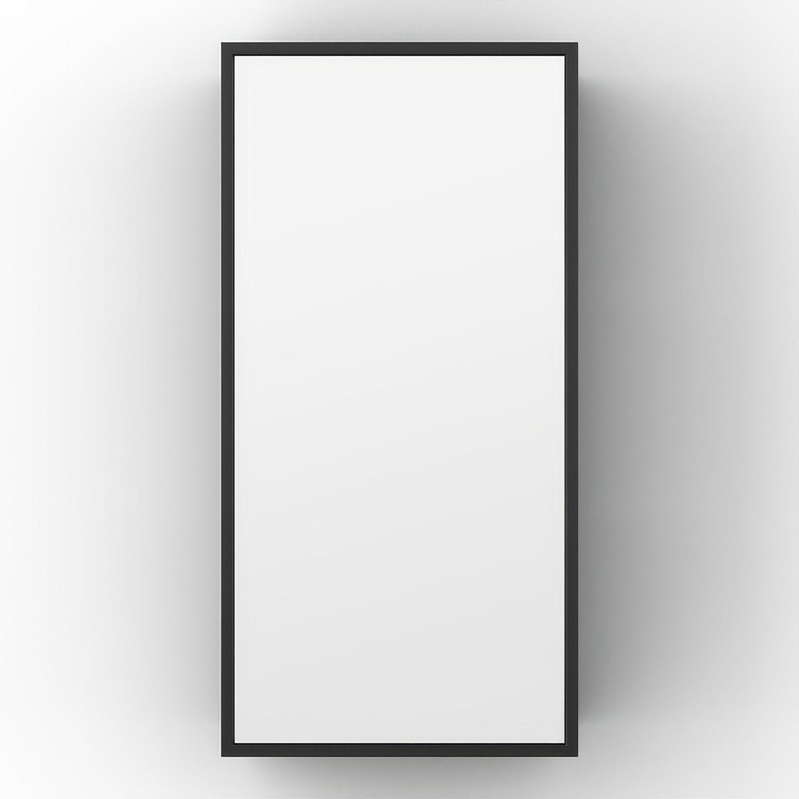 Black-framed rectangular dockside mirror with open shelving in black 30x60cm featuring sleek minimalist design