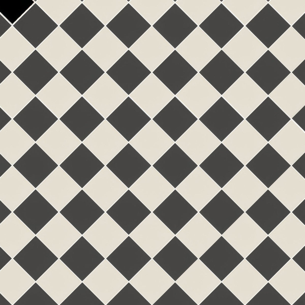 Dorchester black and Dover white diamond patterned tile flooring in black and cream for stylish interior use