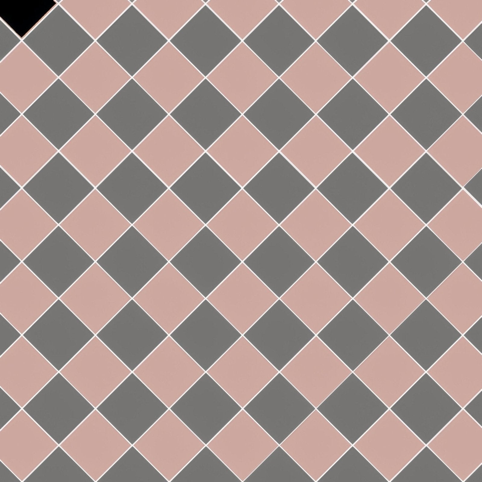 Pink and gray diamond patterned tile floor in dorchester carnation pink and revival grey colors