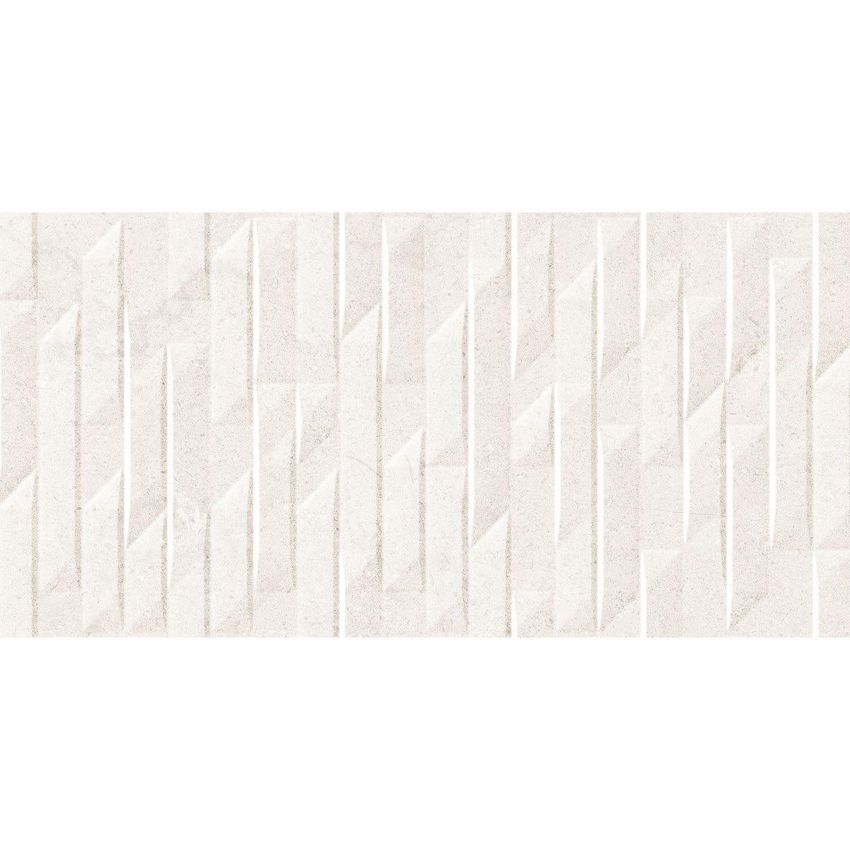 White textured wall tile dual blend white matt 30 x 60cm with geometric raised vertical ridges for modern interiors