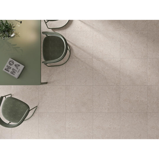 Beige marble-effect dual tortora matt floor tiles 60 x 60cm with subtle veining and a matte finish