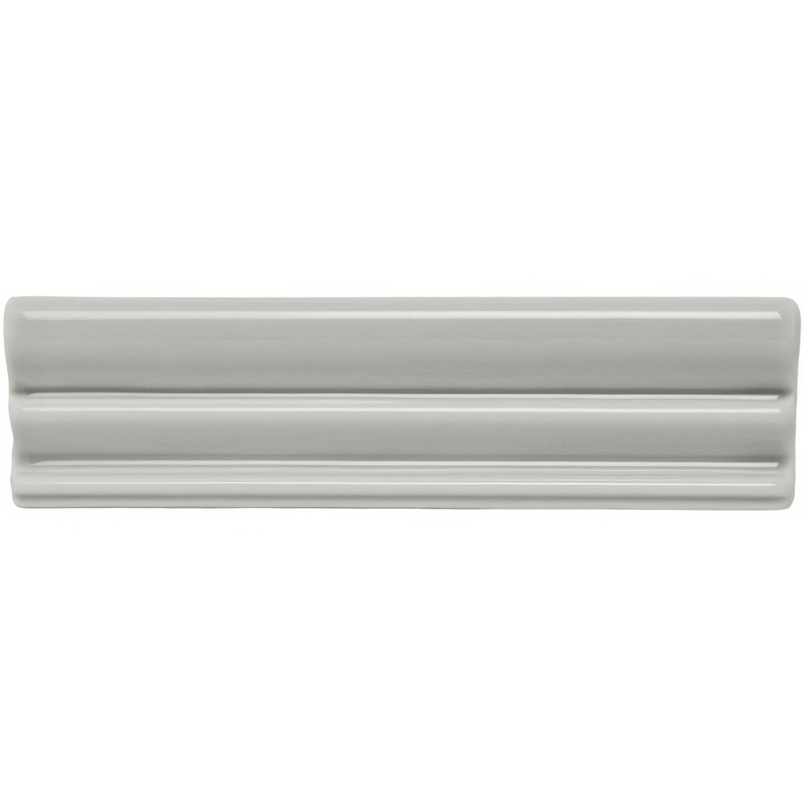 Dunwich kensington sleek light gray ceramic tile with glossy finish and three parallel ridges along its length