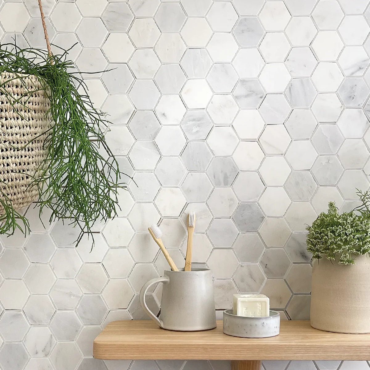 East Hampton Large Hexagon Marble Mosaic