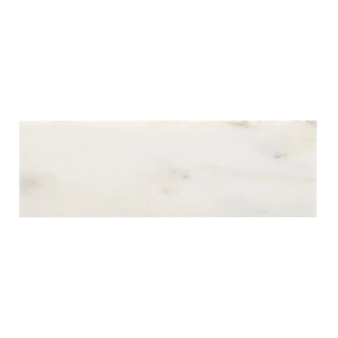 A rectangular white east hampton marble tile 10x30cm with subtle gray veining ideal for flooring and walls