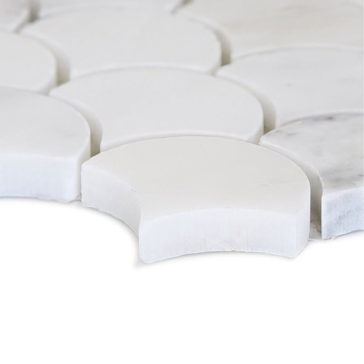East Hampton scallop marble mosaic white marble tiles with smooth polished finish and subtle veining