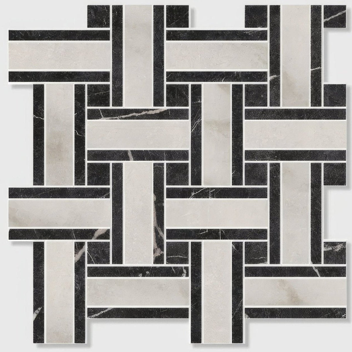 Black and white marble basketweave mosaic tile in porcelain east village bianco for stylish flooring and walls