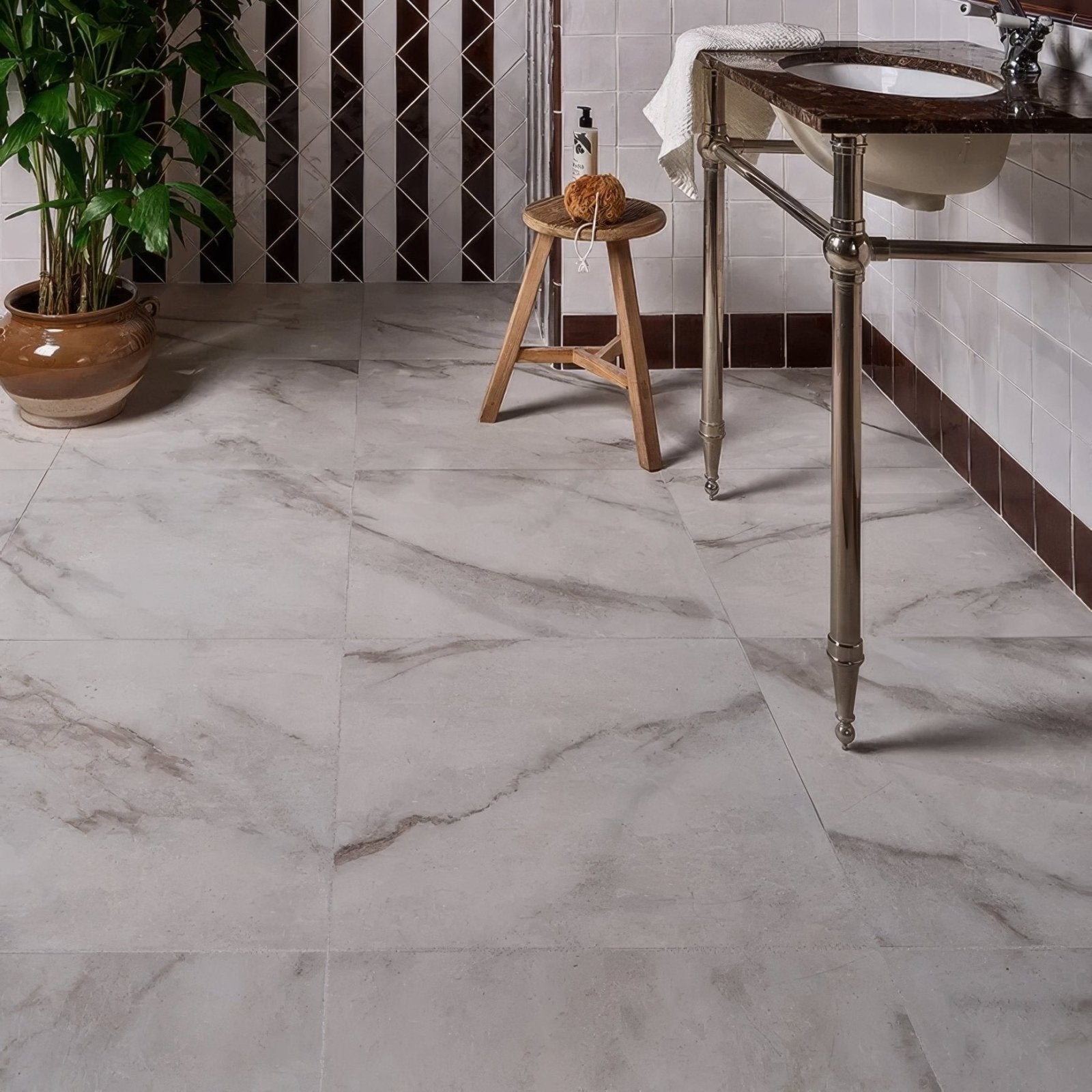 East village porcelain bianco 60 x 60cm white marble effect floor tiles with subtle gray veining