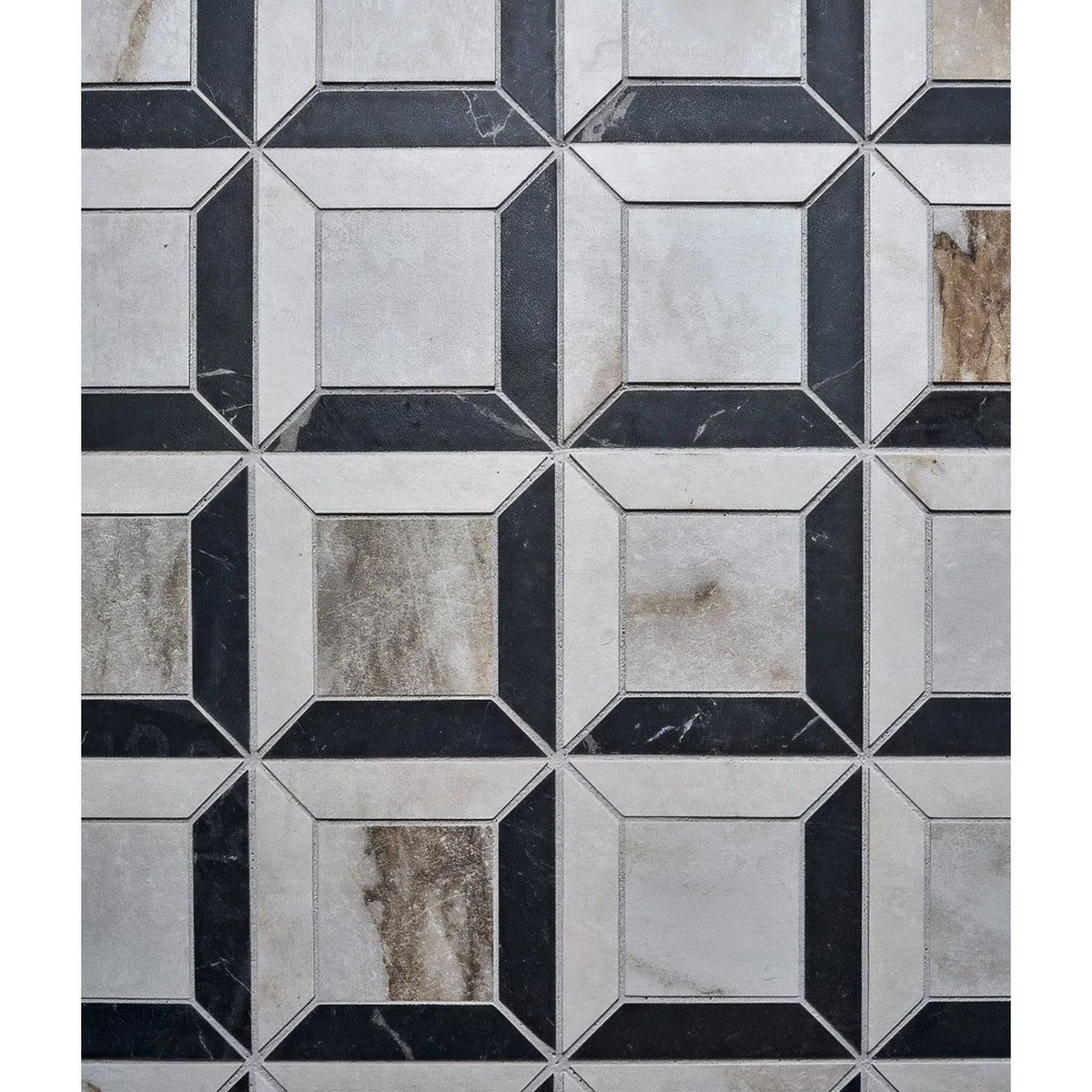 Black and white geometric pattern east village porcelain quadrant mosaic tile made of marble for flooring and walls