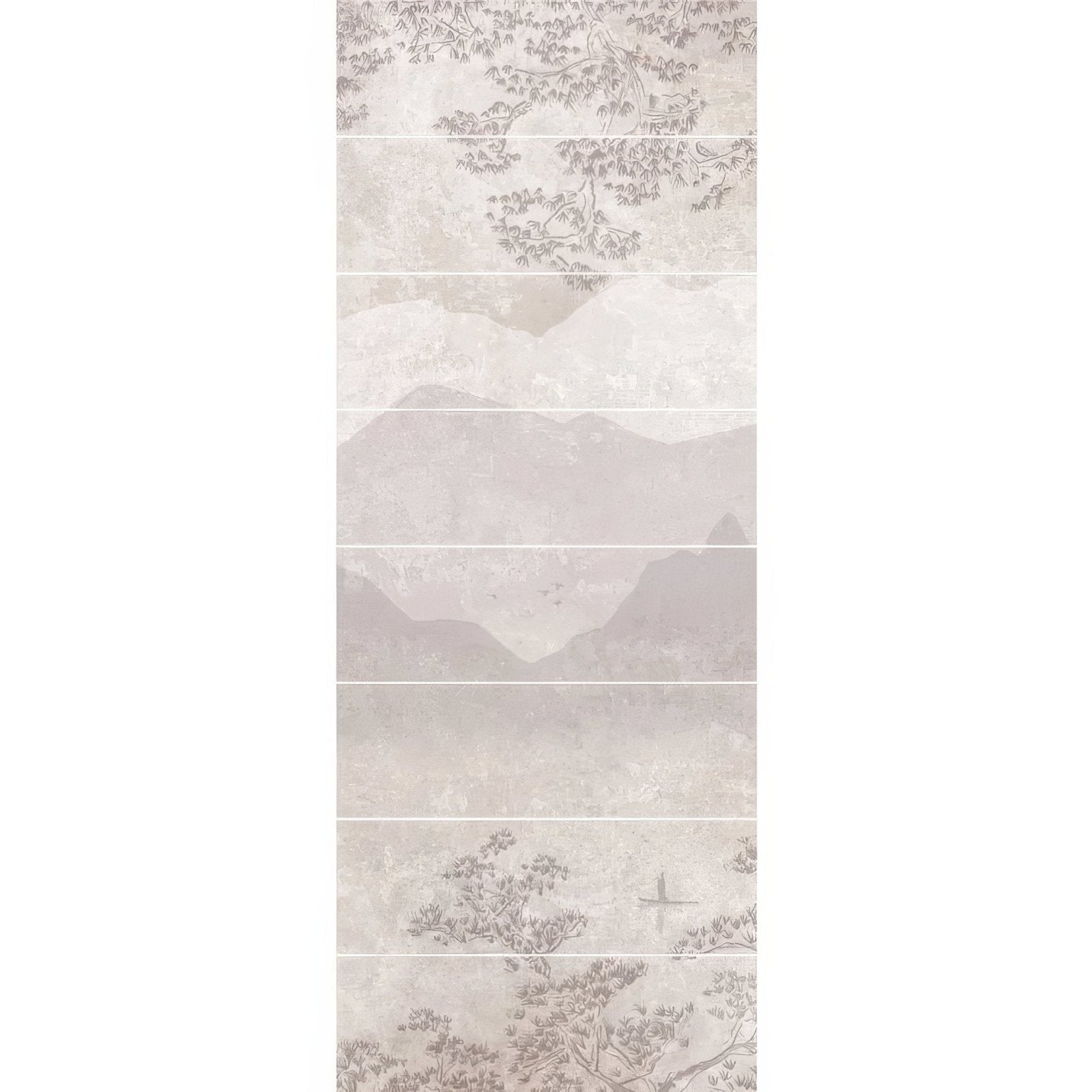Eastern mist decorative 8-tile set panel c features a vertical beige ceramic tile with subtle landscape design
