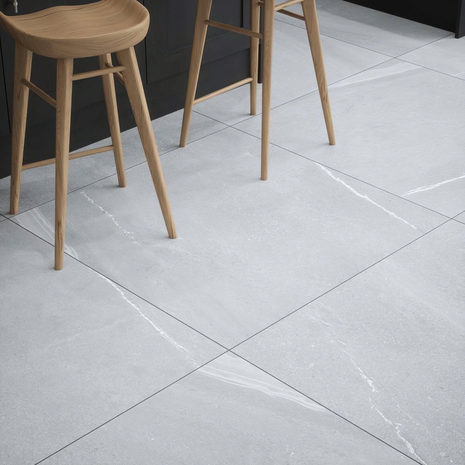 Eastford grey matt porcelain floor tiles with light gray marble effect and subtle white veining