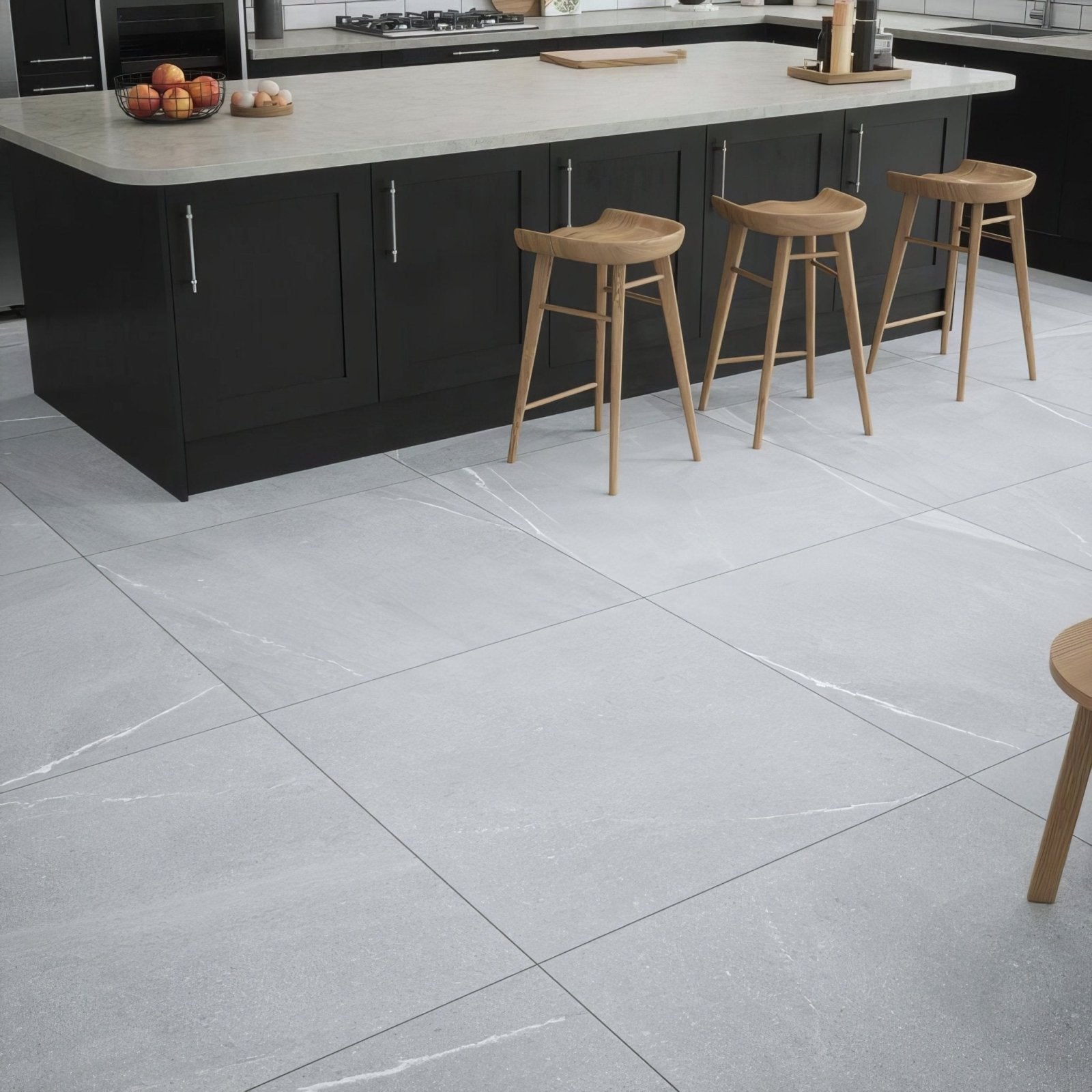Eastford Grey Matt Porcelain shown as flooring