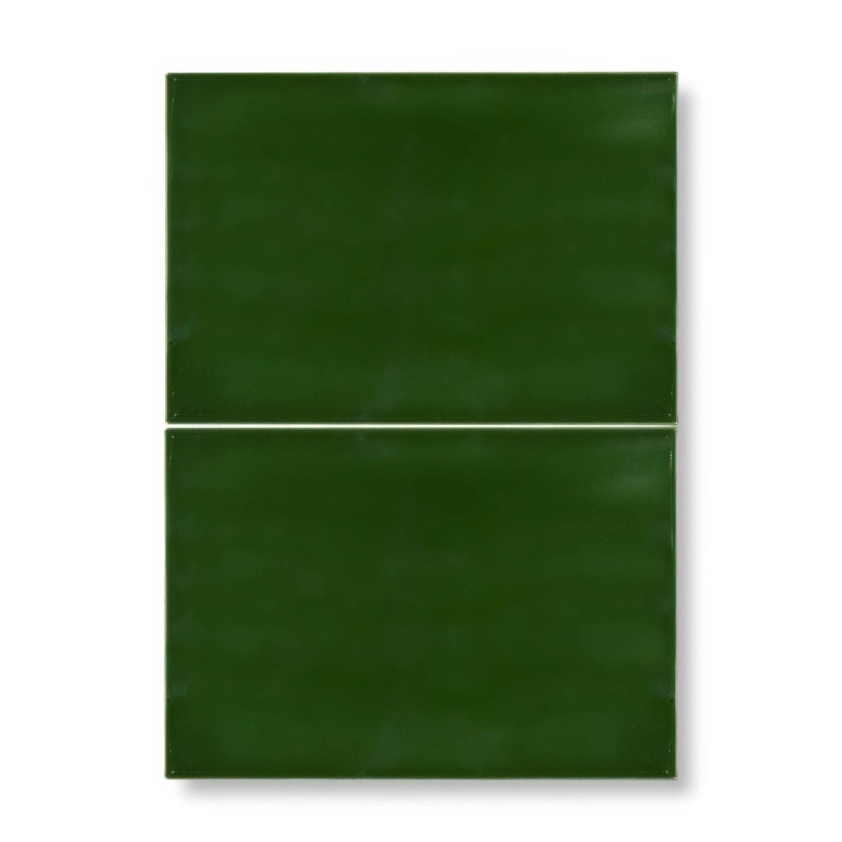 Two dark green edwardian caledonian base ceramic tiles with smooth glossy finish and subtle texture arranged vertically