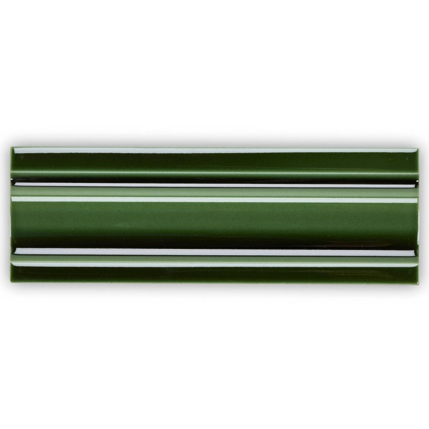 Olive green edwardian caledonian dado ceramic tile with glossy finish and three horizontal white stripes